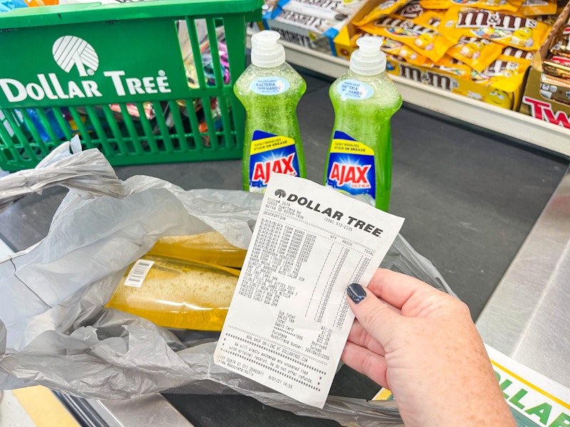 dollar tree checkout with soap exchange with receipt