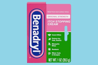 benadryl cream on blue background