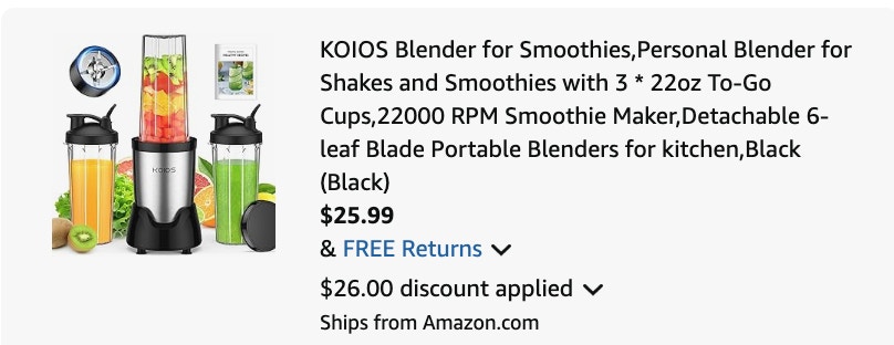 personal blender Amazon receipt