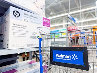 hp printer 2 on shelf next to walmart cart