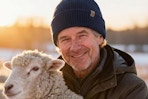 wool beanie on man with sheep