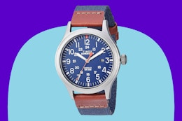 Timex Men's Expedition Scout 40mm Watch on a blue background.