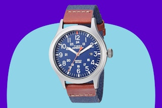 Timex Men's Expedition Scout 40mm Watch on a blue background.