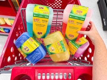 5 glad + crayola container sets sitting in a target cart