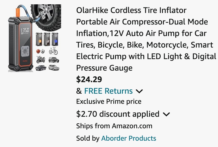 a tire inflator cart ending in $24.29