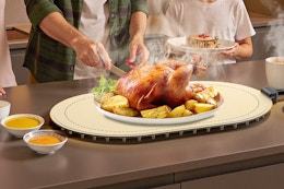 plate of chicken on top of warming mat
