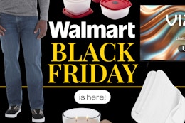 Wrangler jeans, Rubbermaid storage, BH&G candles, Mainstays towels, Vizio tv
