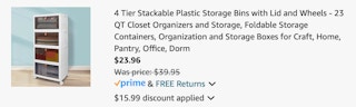 Storage Bins Amazon receipt