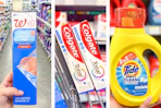 collage image of freezer food bags, colgate toothpaste, and tide simply detergent
