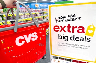 cvs extra big deals sign and hand cart