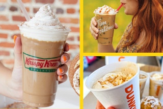 pumpkin spice lattes from krispy kreme, tim hortons, and dunkin