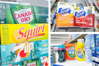 collage image of soda, scott paper products, and laundry items
