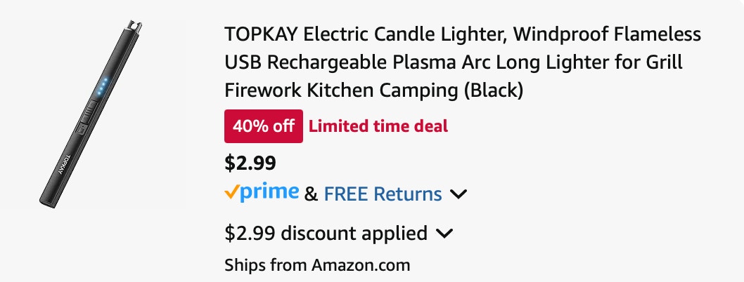 candle lighter Amazon receipt