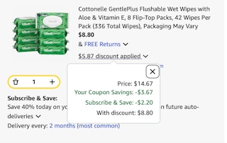 Cottonelle wipes Amazon receipt