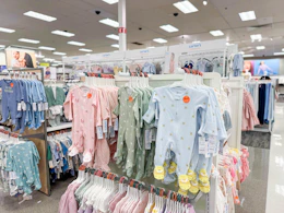carter's sleep & plays sitting on a target shelf