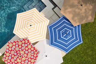sonoma umbrellas outside by a pool