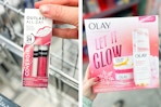 collage featuring cover girl outlast lip color and olay gift set walgreens