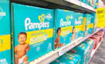 pampers diaper boxes on shelf in cvs