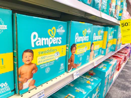 pampers diaper boxes on shelf in cvs
