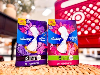 2 always radiant pads sitting on table in front of a target cart