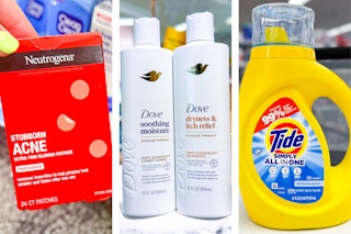 collage with neutrogena, dove, and tide simply