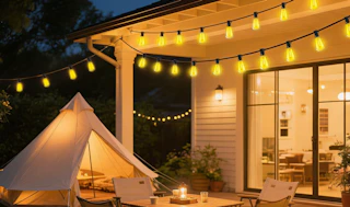 string lights around a house