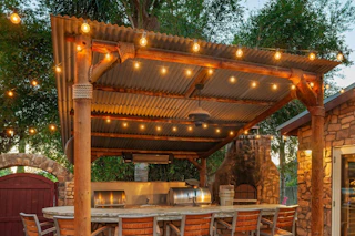 outdoor string lights on a gazebo