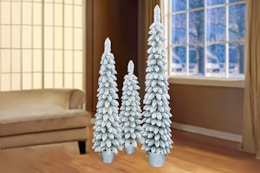 Three Flocked Pine Trees, $59 at Walmart (Compare to $128 on Amazon) card image