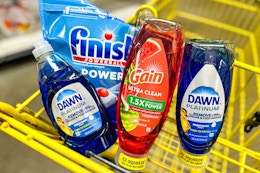 finish, dawn, and gain products in yellow shopping cart