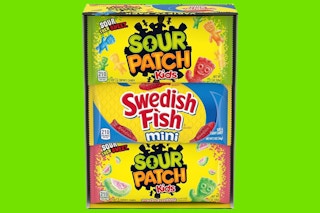 Up Close of Packaging for Sour Patch Kids and Swedish Fish Variety Pack