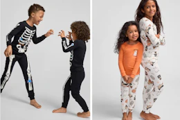 kids modeling fall and Halloween pajamas