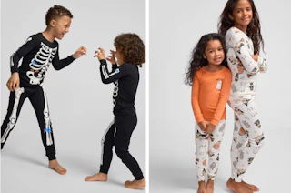 kids modeling fall and Halloween pajamas