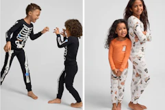 kids modeling fall and Halloween pajamas