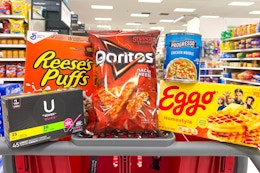 groceries on a target shopping cart