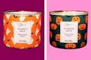 2 Mainstays Pumpkin Sice (3 wick) candles — ghost and pumpkin prints