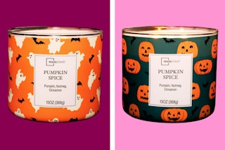 2 Mainstays Pumpkin Sice (3 wick) candles — ghost and pumpkin prints