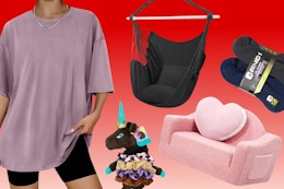 Apparel, hammock swing, scrunchie unicorn, toddler couch & AND1 socks