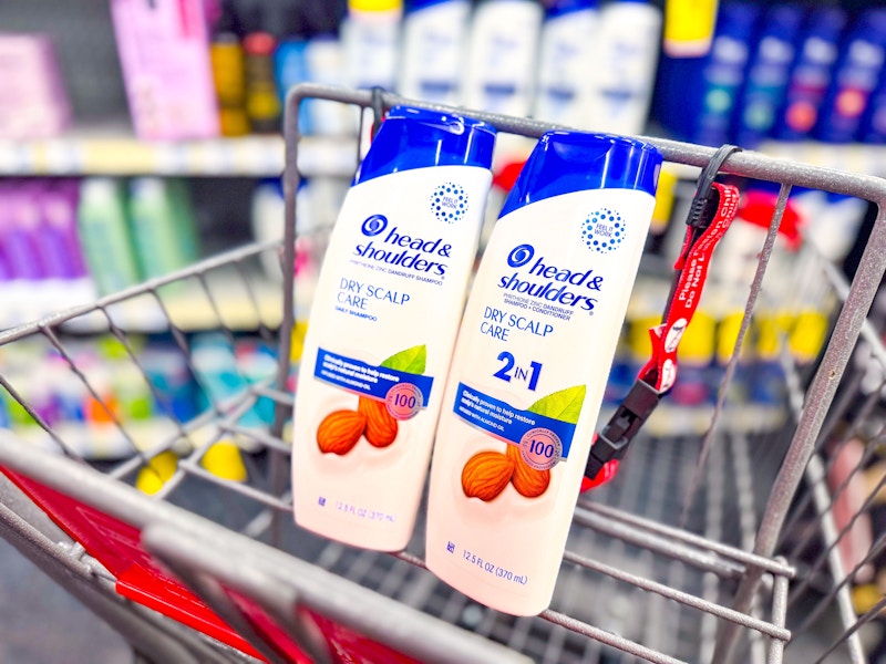 2 bottles of head and shoulders shampoo and conditioner in a cart