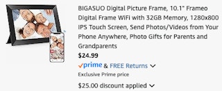 Digital frame Amazon receipt