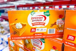 premier protein shakes on store shelf