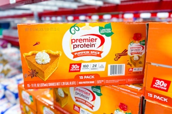 premier protein shakes on store shelf
