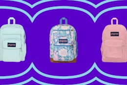 jansport backpacks on a purple background