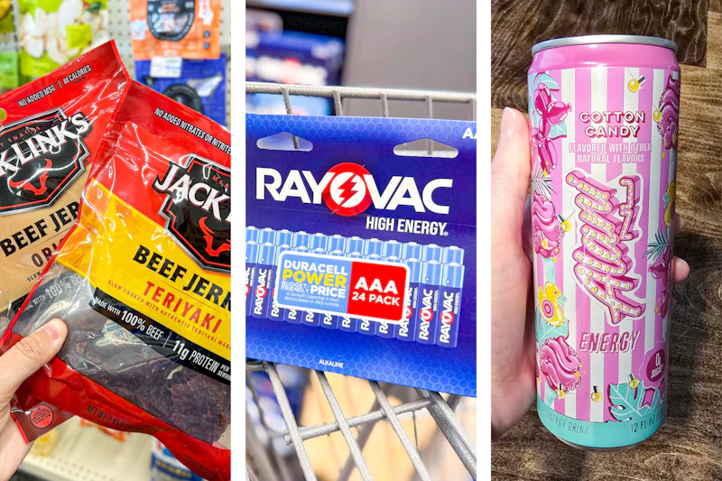 collage with Jack Links, Rayovac, and Alani Nu products