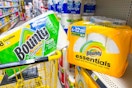 bounty paper towels in a cart and on shelf