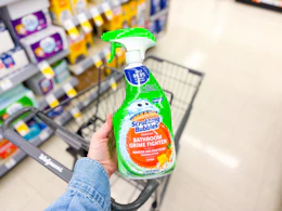 hand holding scrubbing bubbles grime fighter in walgreens