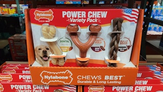 nylabone variety chew toy on a shelf at costco