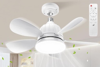 Socket Fan Light with Remote: 18'' Small Ceiling Fans with Lights, 2000 Lumens Dimmable Led Bulb, 3 Colors 3000K-6500K, Easy Install