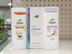 3 dove deodorants sitting on a target shelf