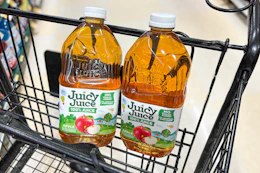 juicy juice bottles in shopping cart