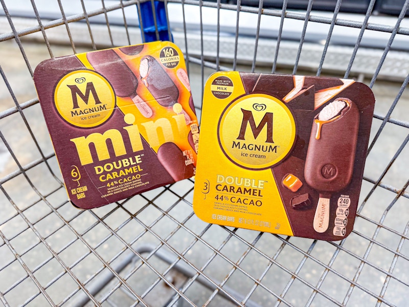 two magnum caramel ice cream bars in walmart cart